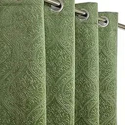Kiara Creations 2 Piece Velvet Emboss Damas Room Darkening Curtains for Door 7 Feet, Green-picture-23