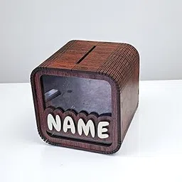 Personalized Name Piggy Bank – Custom Wooden Money Bank for Kids & Adults – Sunmica Coated Engineering Wood with Transparent Acrylic Front and Back – Unique Gifts (SQR_WineRed)-picture-46
