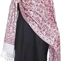 Floral Print Shawl with Tassels, Black and Pink Pattern, Traditional Design-picture-34