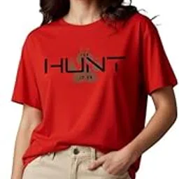 dueller Women's Loose Fit/Boyfriend Fit 100% Cotton Red Round Neck T-Shirt-picture-39