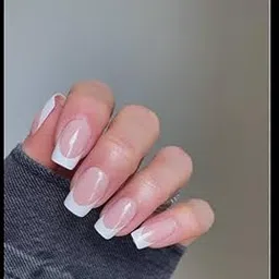 AMOK STORE Pack Of 24 Fake Nail with Glue -UV Treated Tips, Reusable Press-On Square shape Nail Set with white french perfect bridal nail set (French Muse)-image-74