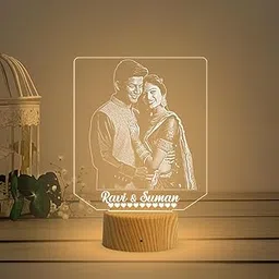 Gift Me Bazar Personalized Photo Frame Led Night Lamp | Anniversary Gift for Wife & Husband Photo Engraved Lamp Gift for Birthday, Anniversary, Wedding Warm White Light (Couple Photo with Name)-image-4