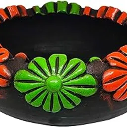 ShopMeFast Handmade Earthenware Clay Terracotta Decorative Bowl, Floating Candle Flower Pot, Potpourri Round Bowl Urli (Multicolor, Dia. :9 Inches, H:4 Inches.)-image-18