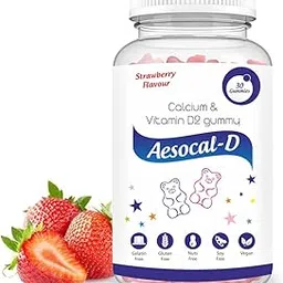 Aesthetic Aesocal Calcium 100mg Viatmin D2 Gummies For Men & Women | Improve Bone & Muscle Healthy | Strawberry Flavour-picture-40