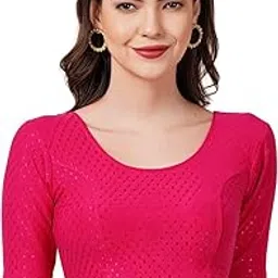 evelix Round Neck Dobby Cotton Lycra Stretchable Elbow Sleeve Readymade Saree Blouse for Women Stylish Design-picture-13