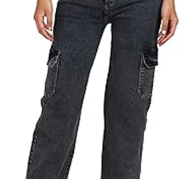 glossia Fashion Straight Fit Cargo Jeans for Women High Waist Full Length Boyfriend Stretchable Denim Pants -WJ-1206-picture-19