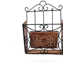 A D TAAZ Wood n Wrought Iron Magzine Holder and News Paper Wall Hanging Bracket for Home Decor-image-2