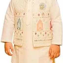 Boys Ethnic Kurta Pajama Set with Embroidered Jacket -Dhoti Kurta Outfit for Toddlers & Kids-image-7