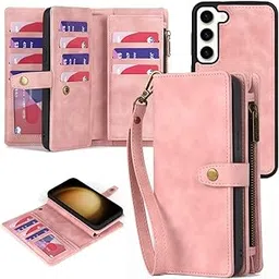 TwoHead for Samsung Galaxy S23 Wallet Case with Card Holder & Detachable Magnetic Phone Case for S23 6.1 inch,PU Leather Shockproof Protective Phone Case Wallet with Wrist Strap(Dream Pink)-picture-24