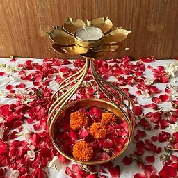 DARPAN KALA Lotus Bowl with Tealight Holder and Floating Flowers for for Diwali Decoration, Home Decoration, Wedding Decoration in a Beautiful Lotus Flower Design with Golden Colour-picture-52