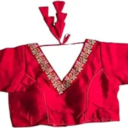 bong butiq Velvet Blouse with Embroidered Lace Border, V-Cut Neckline, Bichitra Silk-picture-30