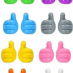 5 Pack Silicone Thumb Wall Hooks Self Adhesive Cable Organizer & Key Holder No Drill Thumb Shape Hook Clips for Home Office, Desk Kitchen Cute Multicolor Thumbs Up Wall Hangers-image-2