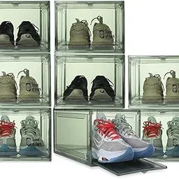 House of Quirk Shoe Organizer, Shoe Storage Boxes, Large Shoe Boxes with Magnetic Door, Clear Stackable Plastic Shoe Containers (Pack of 8, Green)-image-34