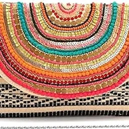 Jacquard Clutch Bag with Hand Embellished Beadwork, Pompom Lace, Magnetic Flap Closure, Detachable Shoulder Chain, Versatile Handbag Bohemian Style & Fashion Bags for Womens-image-31