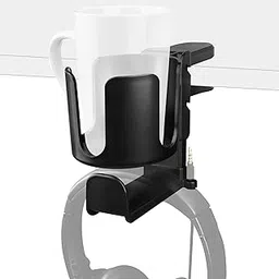 GEEKRIA 2 in 1 Headphone Hanger&Desk Cup Holder, Under Desk Clamp Rotatable Headset Compatible with Sennheiser, Bose, Beats, Razer, HyperX, Sony, Suitable for Coffee Mugs, Water Cups (Black)-picture-10