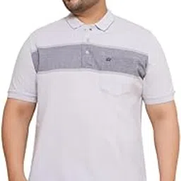 john pride Plus Size Men's Striped Polo Collar Grey Cotton T-Shirt for Men-picture-56