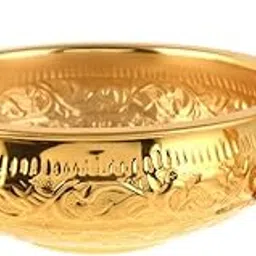 Handcrafted Pure Brass Gold Urli Bowl with Elegant Peacock Handles – Approx. 750g – Ideal for Home Décor, Pooja, Festive Decoration & Gifting (8" Diameter Urli & 4.5" Height)-picture-14