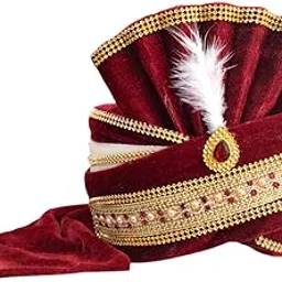 BookMyCostume Maroon Indian Dulha Pagdi Safa with Brooch Indian Wedding Groom Turban for Adults-picture-34