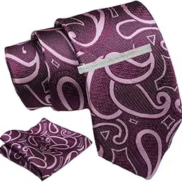 axlon Wine Pasiley Tie For Men – Formal Ties Set With Pocket Square & Tie Pin Clip For Mens, Silk Neckties Gift Sets For Men’s (AXNW65)-picture-16