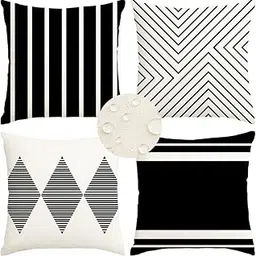 RABUSOFA Outdoor Pillows Waterproof,18x18 inch Black and White Outdoor Pillows Boho Set of 4 for Patio Furniture,Sunbrella Outdoor Pillow Covers for Couch(2W-18) (Black and White, 18"x18")-picture-30