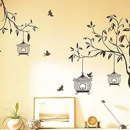 Artway 'Tree with Birds and Cages' Wall Sticker (PVC Vinyl, 60 cm x 90 cm, Brown-picture-24