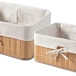 HomeStorie Eco-Friendly Foldable Natural Bamboo Storage Basket Bins Organizer, Pack of 2 (AR1543LS)-picture-10