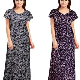 Tout ENESMLE Nighty for Women Cotton Printed Maxi Gown Ankle Length Nighty Night Dress Gown for Women Maxi - Free Size || Combo Pack of 2 ||-picture-34