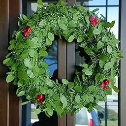 Sesonby Christmas Wreath, Green Leaf with Red Berries, Acrylic Door Hanging Garland, 30 Centimeters, Holiday Decoration-picture-29