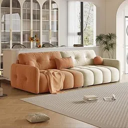 Velvet Modern Sofa Upholstered 3 Seater Sofa Three Seater Sofa for Living Room Hotels & Offices (Orange/Ivory)-picture-18