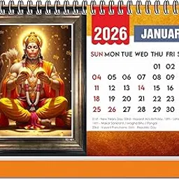 ESCAPER 2025 Lord Hanuman Desk Calendar – Hanuman Ji, Ram Sita Hanuman & Bajrang Bali Photo Table Calendar, Spiritual Hindu Calendar for Home & Office Décor-image-74