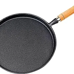 HomeEssentials Cast Iron Tawa for Dosa - Non Stick 24cm Dosa Tawa Cast Iron | Tawa with Wooden Handle | Iron Tawa for Chapati | Cast Iron Dosa Chila Tawa (Cast Iron Dosa Tawa)-picture-17