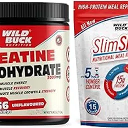WILD BUCK Creatine Monohydrate Powder, Strength, Reduce Fatigue, 100% Pure Creatine, Lean Muscle Building, Supports Muscle Growth, Athletic Performance, Recovery [66 Servings,Unflavoured] + WILD BUCK Slim, Fit & Lean Meal Shake, Fat Burning Meal Replacement, Meal Replacement with 15g Protein, Fiber, Probiotics for Lean Muscle Building [500g, Chocolate Cream]-picture-51