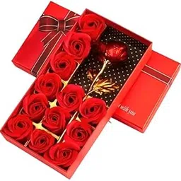 Half Engineer Love Gift for Girlfriend, Boyfriend - Red Love Gift Box with1 Red Rose and 12 Scented Red Rose Flowers|Valentine Day, Anniversary, Birthday|Pack of 1-image-12