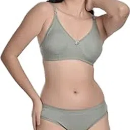Women's Sage Green Cotton Blend Comfort Bra and Panty Set, Adjustable Straps, Wireless Design-picture-41