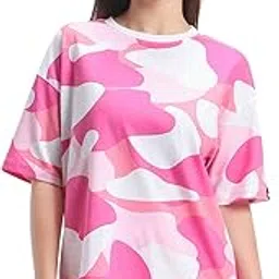 bewakoof Women's Camouflage Oversized Fit Half Sleeve Round Neck 100% Cotton T-Shirt-picture-12