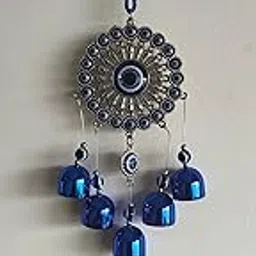 SeasonSphere Evil Eye Wall Hanging | Nazar Battu for Protection | Blue Glass Evil Eye with 5 Hanging Bells & Tassel | Home, Office & Car Hanging Decor-picture-52