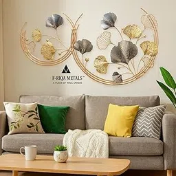 F-RIQA METAL™ Luxury 3D Metal Wall Art – Golden & Grey Floral Design | Modern Handcrafted Wall Sculpture for Living Room, Bedroom & Office | Iron Wall Décor Frame (65 x 24 Inch) (HALH-MOON)-picture-10