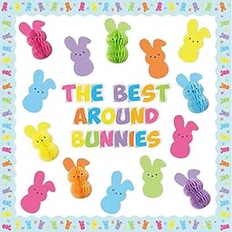 FYSUIMU 110Pcs Easter Bulletin Board Decor Set Pastel Bunny Paper Cut-Out Honeycomb Ball Colorful Rabbit Border Trim with Glue Point for Spring Chalkboard Wall Party Decor-picture-33