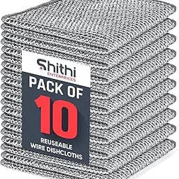 SHITHI Kitchen Multipurpose Reusable Wire Dishwashing Rags Stainless Steel Dishcloth Scrubber for Washing Dishes, Kitchen, Stove Cleaning Stainless Steel Wired Scrubber (Pack of 10)-image-24