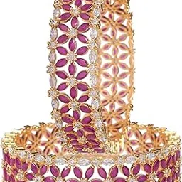 ratnavali jewels Beautiful CZ Studded Gold Plated Traditional Red Ruby White Heavy Kada Bangles Set for Women RV2948R-picture-50