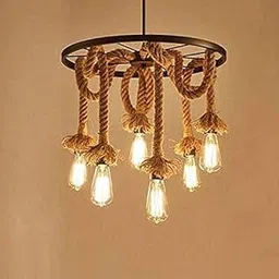 ATHARV DECOR Metal/Rope Hanging Pendant Lamp Ceiling Fixture with 6 Lights (Bulbs not Included)-picture-26
