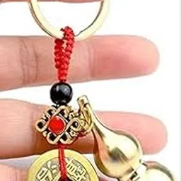 Feng Shui Lucky Coin Keychain with Golden Gourd, Red Knot, Traditional Chinese Fortune Charm-picture-56