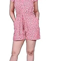 hainah Young Women Crepe Blend Sleeveless Waist Tie-Up Printed Playsuit Pink-picture-23
