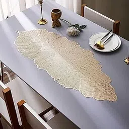 JEWEAVE Modern Rexine Cutwork Table Runner – Waterproof Faux Leather for Center Table, Stain Resistant, Durable & Easy Maintenance, Elegant Home Decor Accent | Banana Leaf Golden Color-image-70