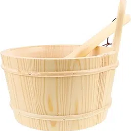 MERRYHAPY 1 Set Sauna Barrel Set Bath Tool Bucket with Handle Wood Bucket Spa Tool Bath Bucket Wooden Bucket Bath Supply Practical Wood Barrel Sauna Room Bucket Scoop Wood Barrel with Handle-picture-14
