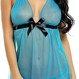 linda della Women's 90% Net & 10% Polyester Above Knee Babydoll | Women Sexy Lingerie for Honeymoon with G-String Panty-picture-38