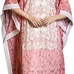 exotic india Blooming-Dahlia Long Kashmiri Georgette Kaftan With Floral Aari Embroidery, Blooming Dahlia, One Size, Blooming Dahlia, One Size-picture-30