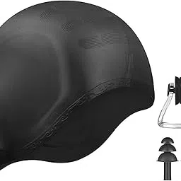 Spanker Unisex Swim Cap with 3D Ear Protection, Durable Flexible Silicone Swimming Hat for Short/Long Hair with Ear Plugs&Nose Clip, Black SSTP-picture-16
