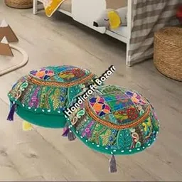 Cushion Cover for Living Room Indoor Outdoor Area Pillow Case Handmade Vintage Round Pillow Cover 16x16 Inch Patchwork Sham Sofa Decor Cushion Case Set of 2 (Green)-picture-12