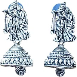 Radha Krishna Silvr Oxidised Trendy Jhumki Stylish Design Jhumki/Jhumka Earrings for Girls Women Jewellery Celebrity Inspired Karwachauth Gifts-picture-26